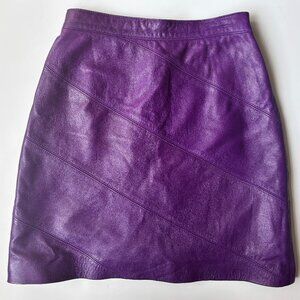 80s Vintage Purple Leather Mini Skirt Size 2